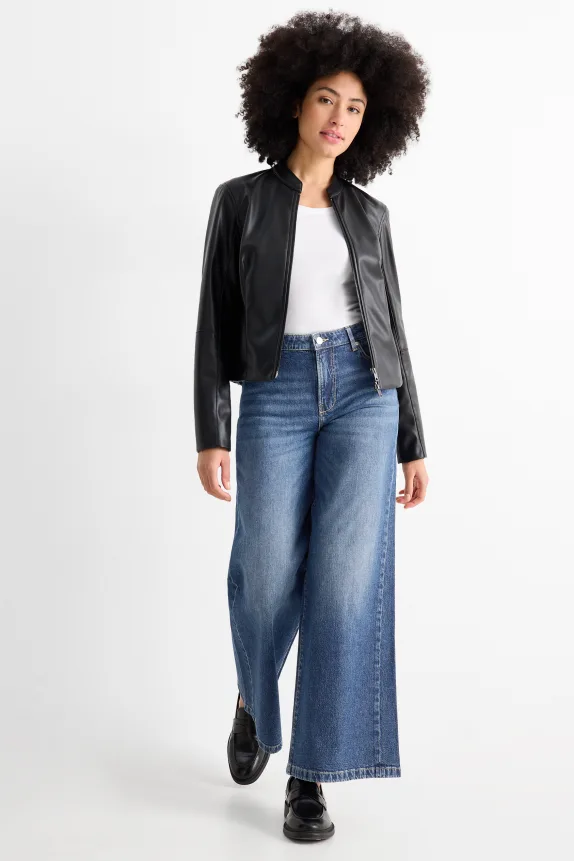 Wide leg jeans - mid-rise waist blue denim