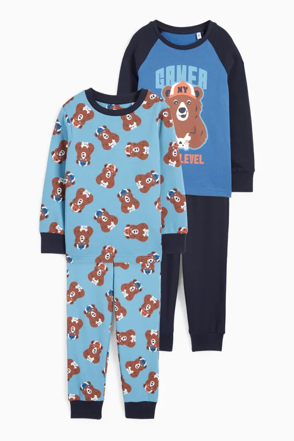 Multipack of 2 - teddy bear - pyjamas - 4 piece dark blue
