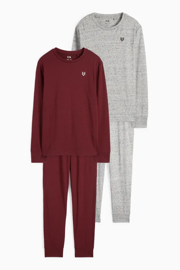 Multipack of 2 - wolf - pyjamas - 4 piece red / gray