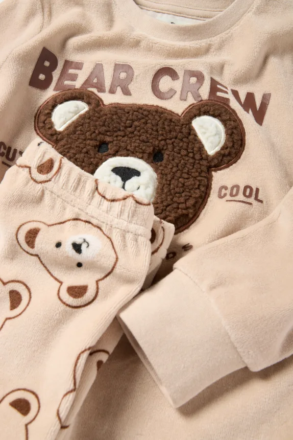 Teddy bear - winter pyjamas - 2 piece light brown