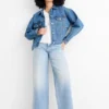 Wide leg jeans - mid-rise waist denim-light blue