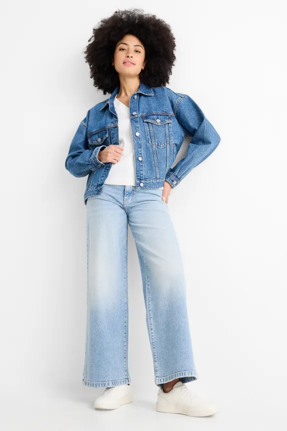Wide leg jeans - mid-rise waist denim-light blue