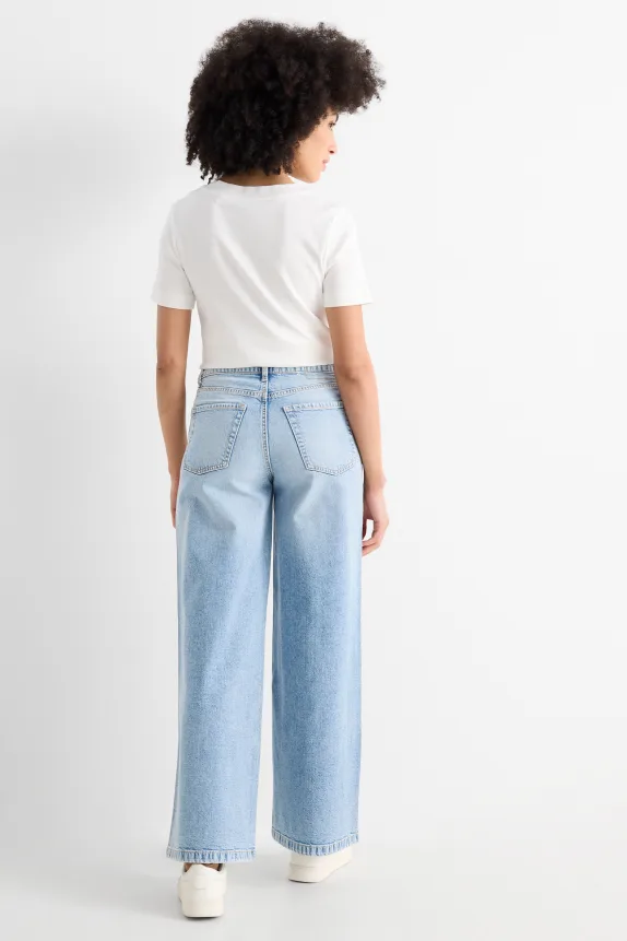 Wide leg jeans - mid-rise waist denim-light blue