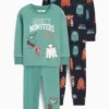 Multipack of 2 - monster - pyjamas - 4 piece green