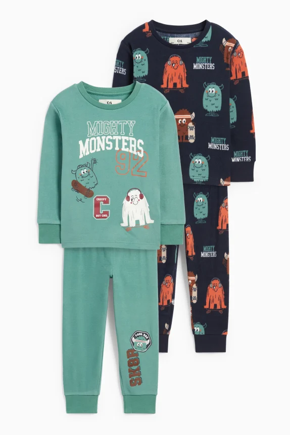 Multipack of 2 - monster - pyjamas - 4 piece green