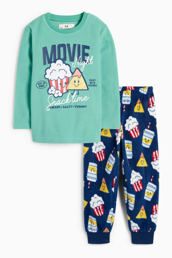 Popcorn and nachos - fleece pyjamas - 2 piece green