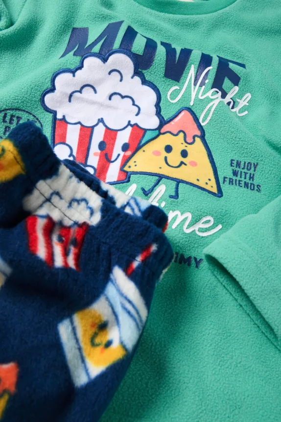 Popcorn and nachos - fleece pyjamas - 2 piece green