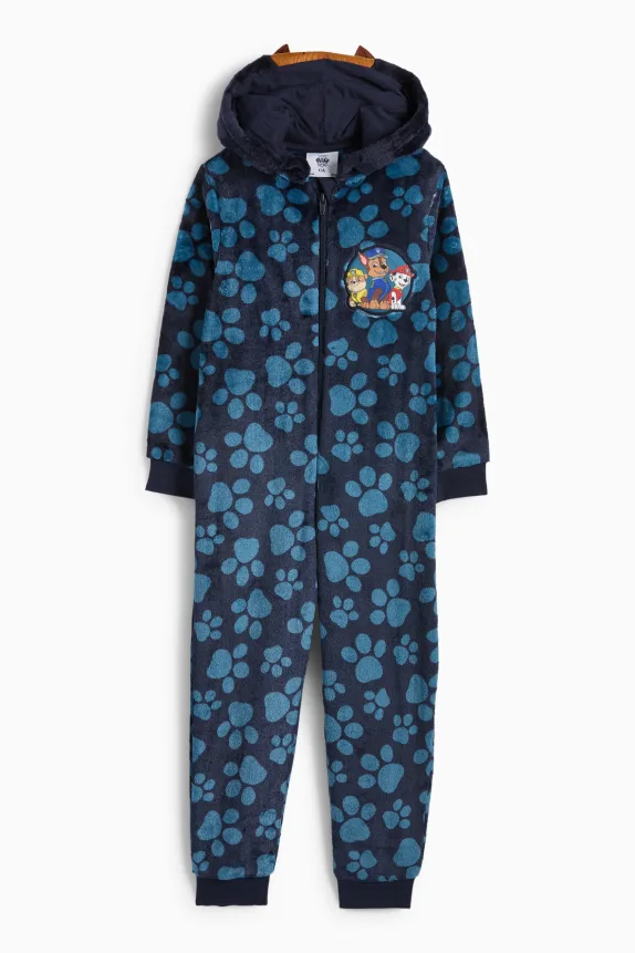 PAW Patrol - Chase, Marshall, Rubble - onesie with hood dark blue