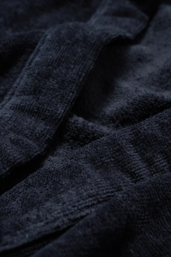 Terry cloth bathrobe with hood dark blue