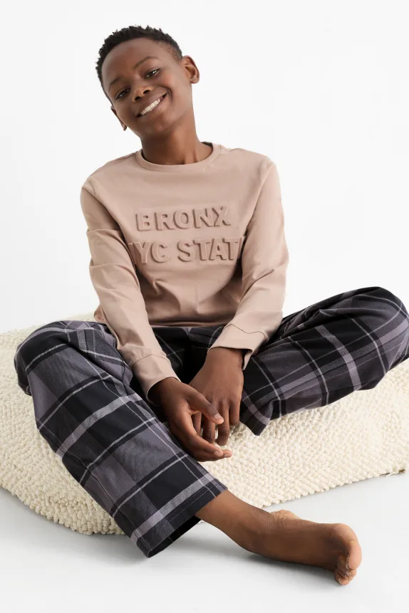 NYC - pyjamas with flannel bottoms - 2 piece beige