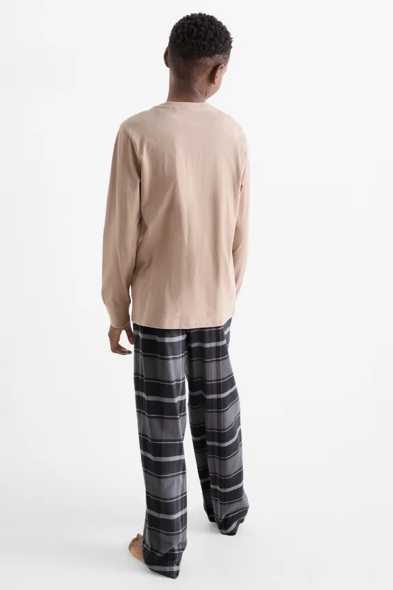 NYC - pyjamas with flannel bottoms - 2 piece beige