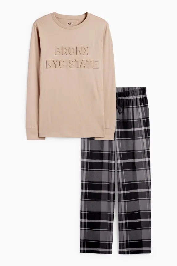 NYC - pyjamas with flannel bottoms - 2 piece beige