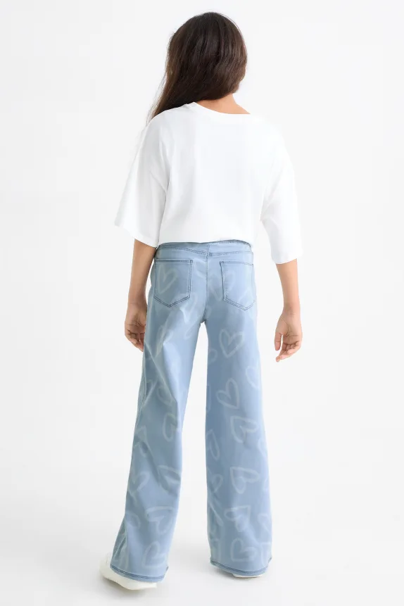 Wide leg jeans - patterned light blue