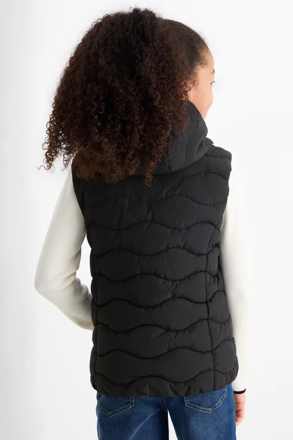 Quilted gilet with hood - water-repellent black