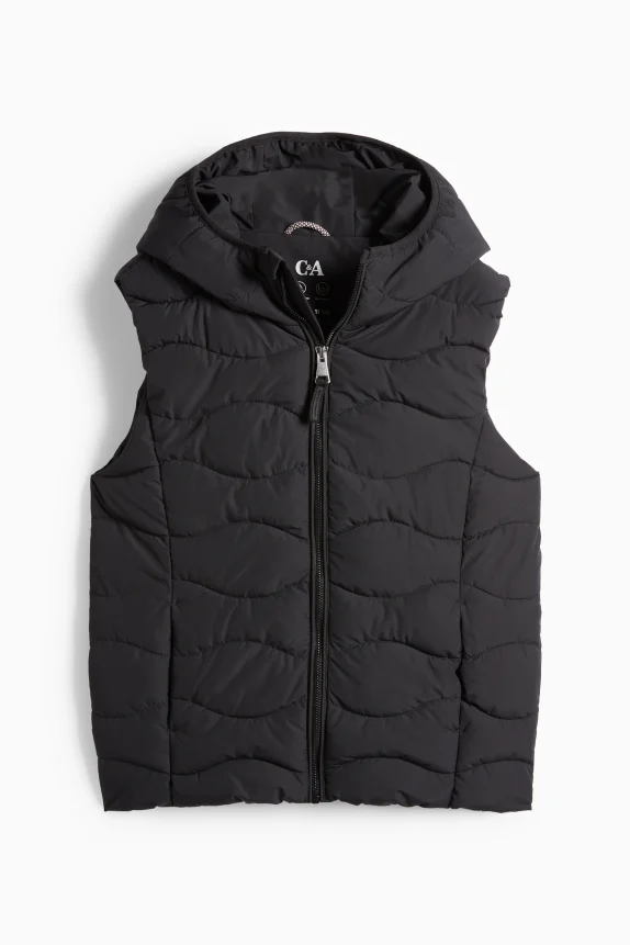Quilted gilet with hood - water-repellent black
