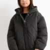 Quilted jacket with hood - water-repellent black