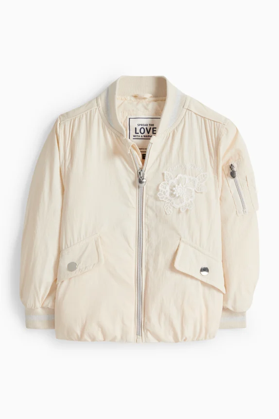 Floral - bomber jacket - lined light beige