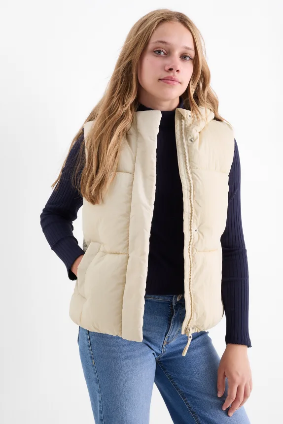 Quilted gilet with hood - water-repellent cremewhite