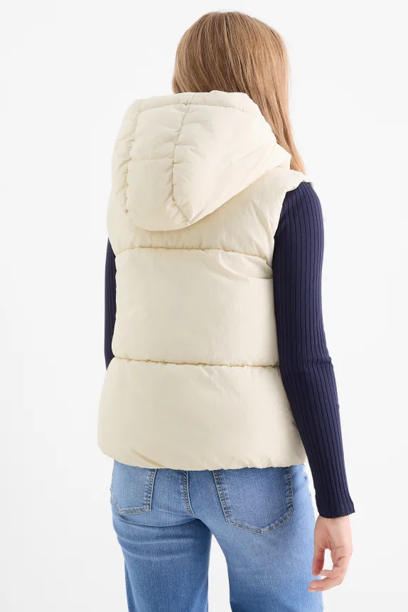 Quilted gilet with hood - water-repellent cremewhite