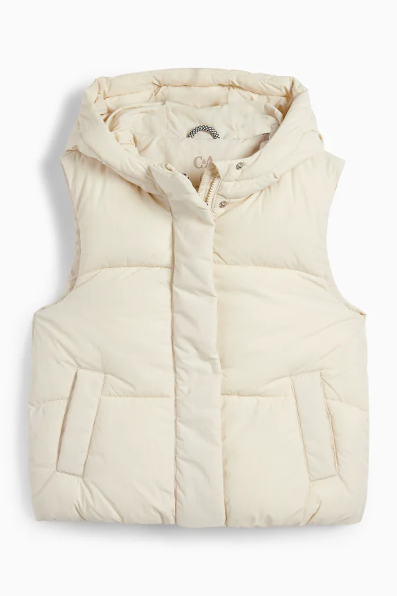 Quilted gilet with hood - water-repellent cremewhite