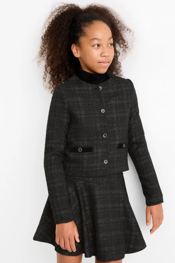 BouclÃ© blazer - check black