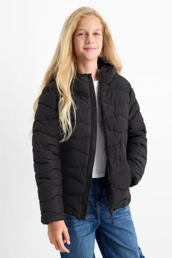 Quilted jacket with hood - water-repellent black