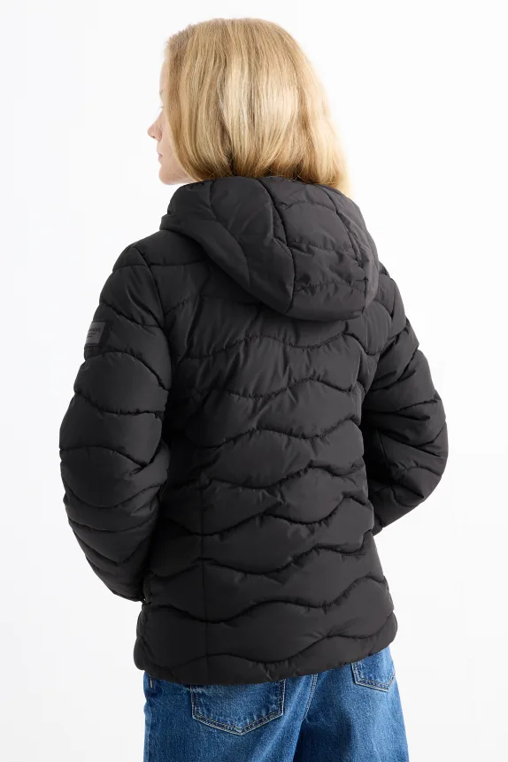 Quilted jacket with hood - water-repellent black