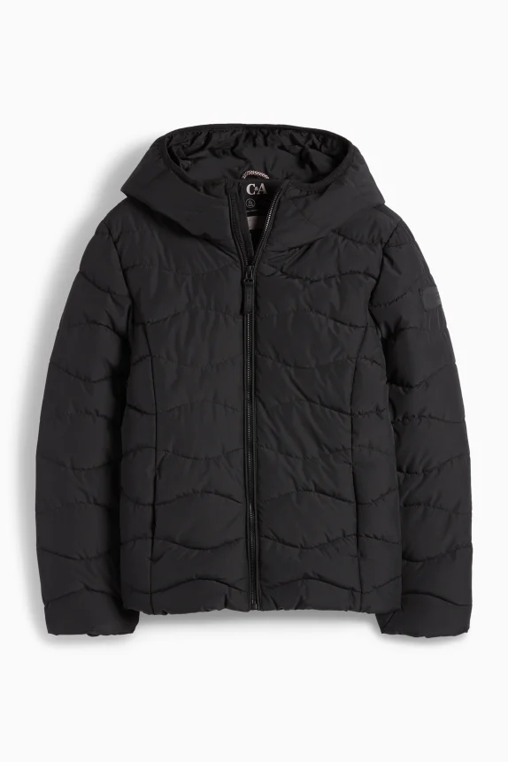 Quilted jacket with hood - water-repellent black