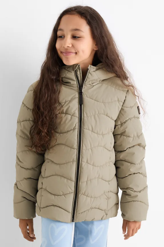 Quilted jacket with hood - water-repellent green