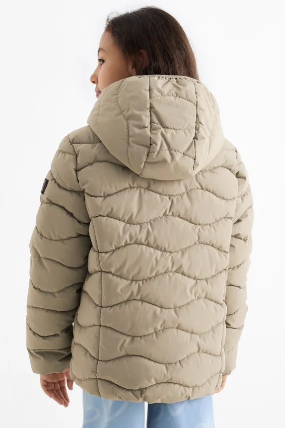 Quilted jacket with hood - water-repellent green