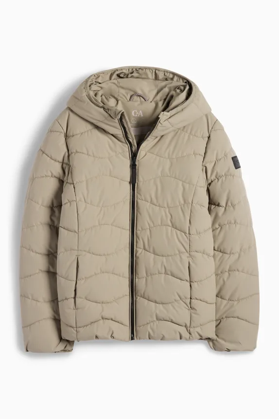 Quilted jacket with hood - water-repellent green