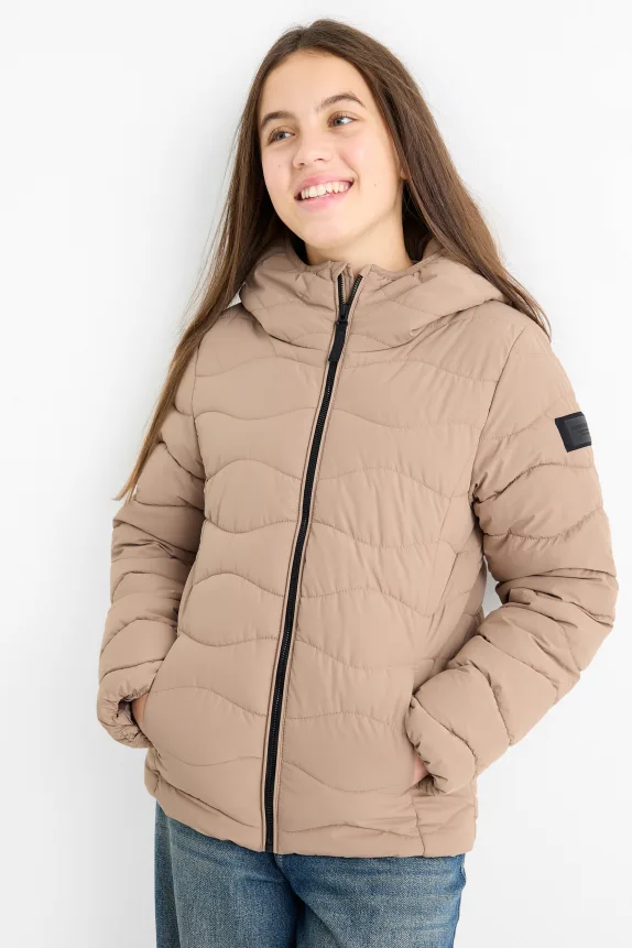 Quilted jacket with hood - water-repellent beige
