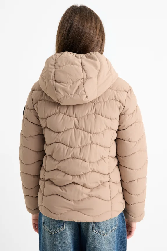 Quilted jacket with hood - water-repellent beige
