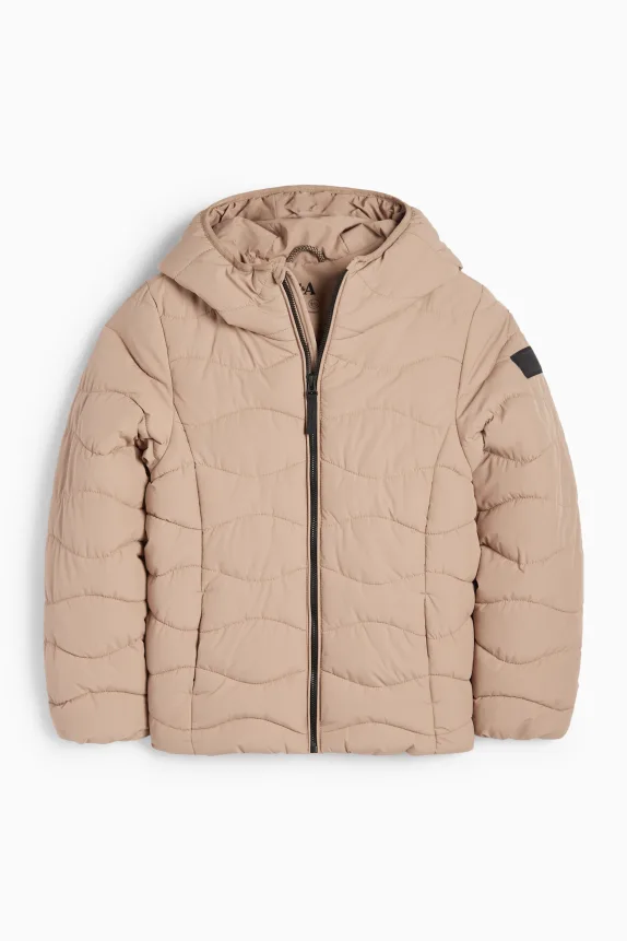 Quilted jacket with hood - water-repellent beige