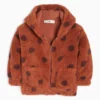 Teddy fur jacket with hood - lined - polka dot brown