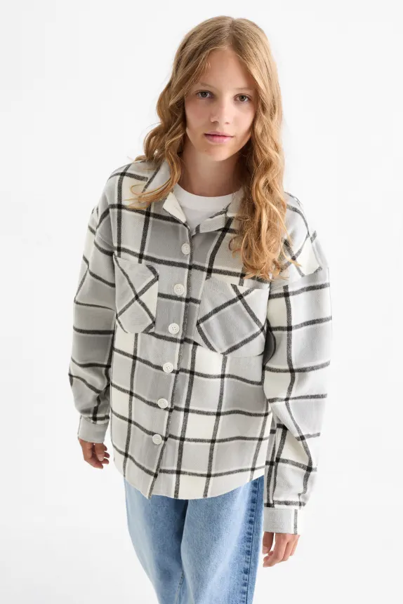Flannel shirt jacket - check light gray