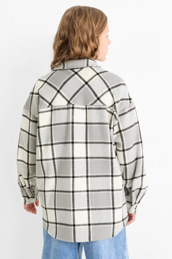 Flannel shirt jacket - check light gray