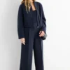 Business trousers - high waist - wide leg dark blue