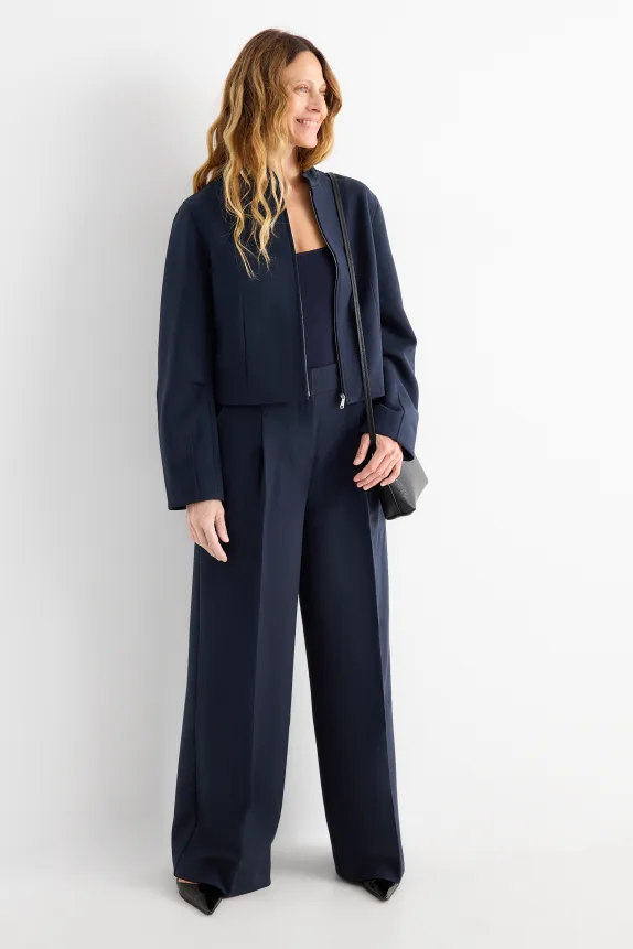 Business trousers - high waist - wide leg dark blue