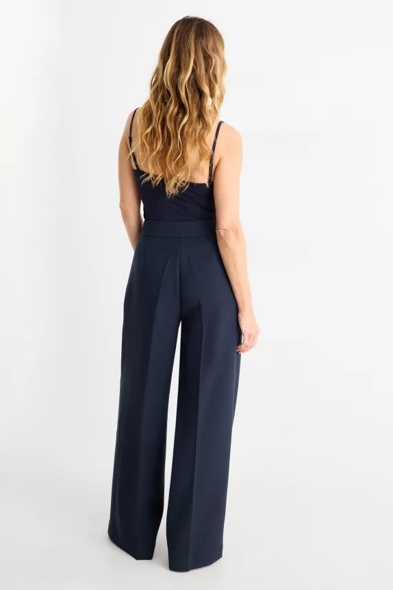 Business trousers - high waist - wide leg dark blue