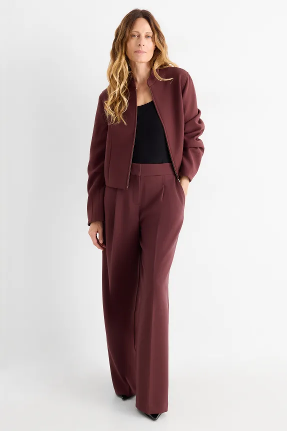 Business trousers - high waist - wide leg bordeaux