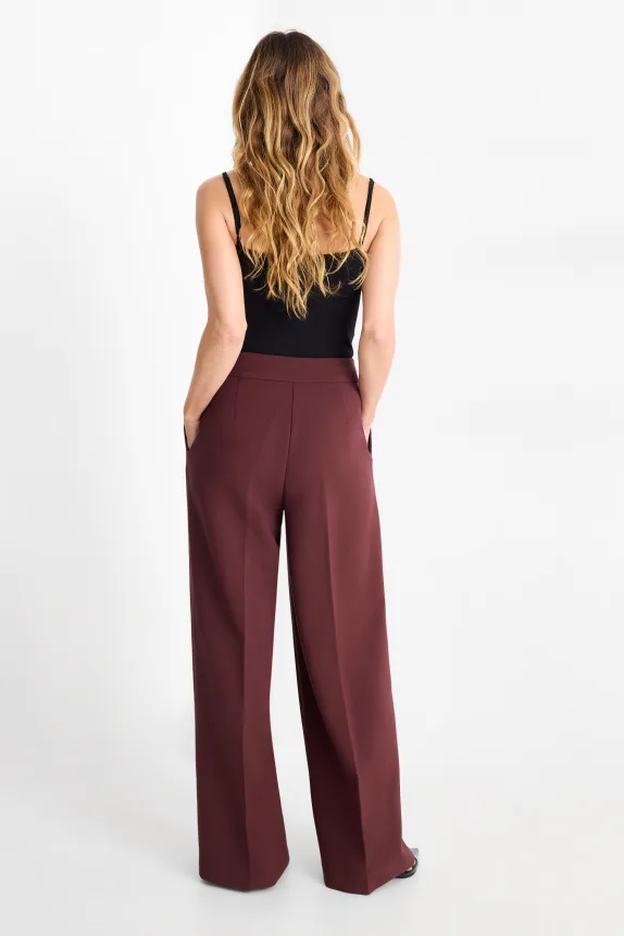 Business trousers - high waist - wide leg bordeaux