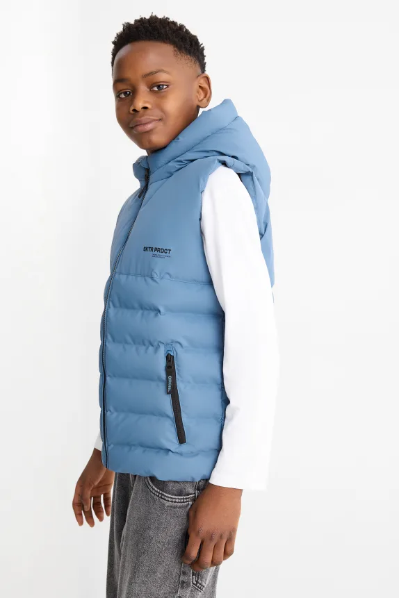 Quilted gilet with hood - water-repellent blue