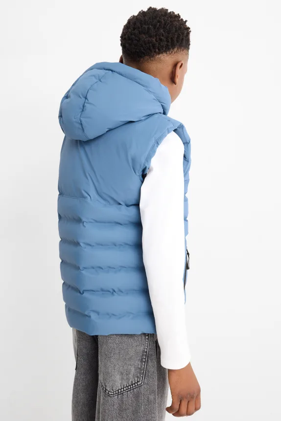 Quilted gilet with hood - water-repellent blue