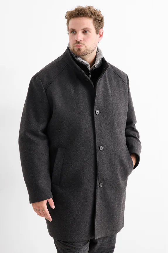 Coat with faux fur trim dark gray