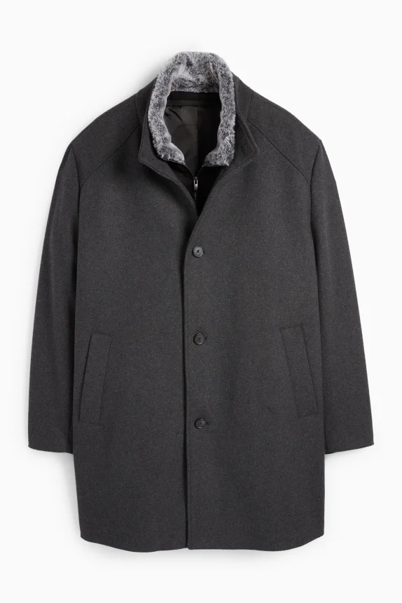 Coat with faux fur trim dark gray