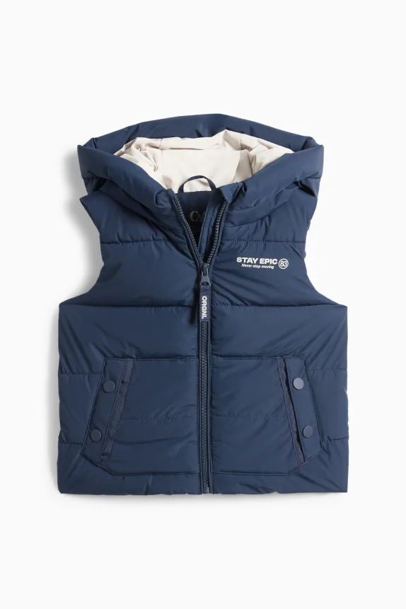 Quilted gilet with hood - water-repellent dark blue