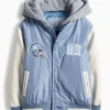 Football - varsity jacket with hood - lined light blue