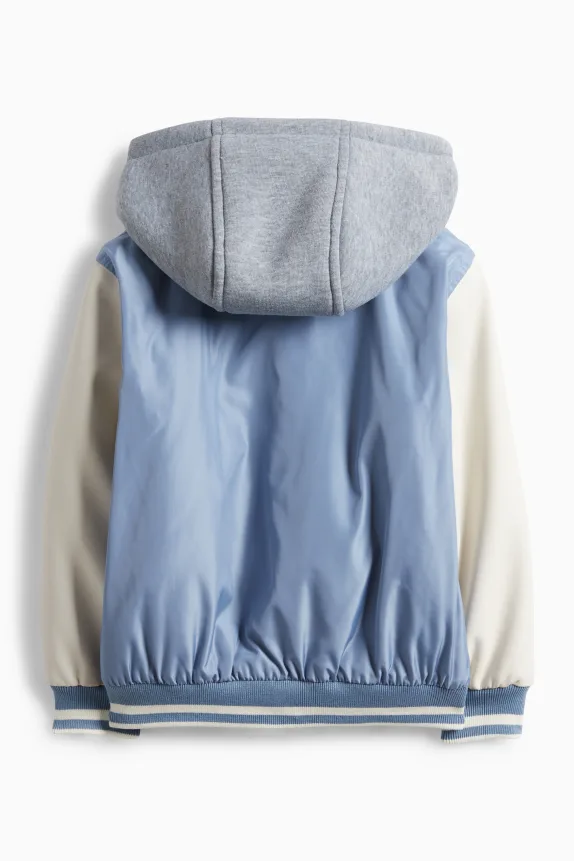 Football - varsity jacket with hood - lined light blue