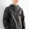 Racing - biker jacket with hood - faux leather black